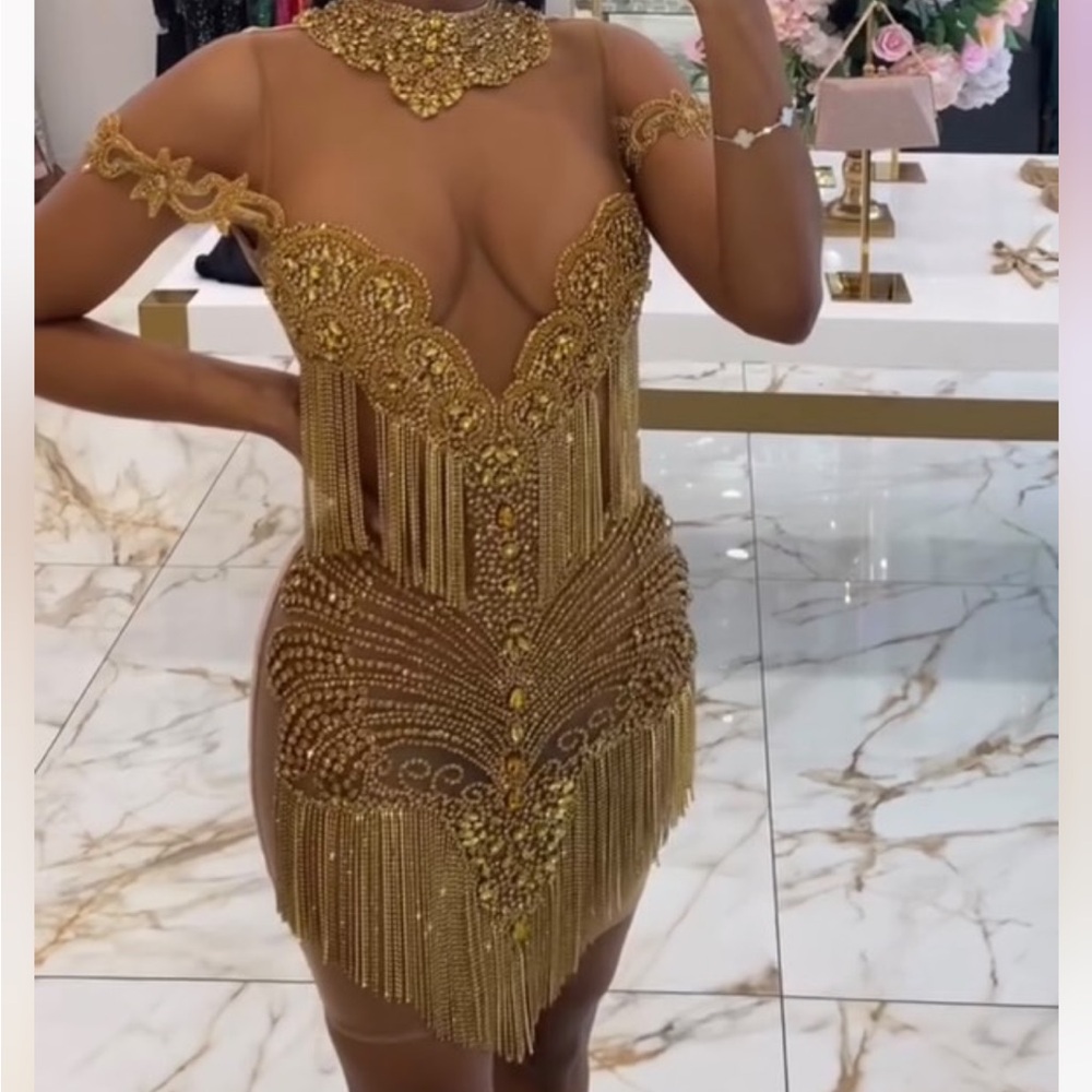 Elegant Gold Beaded Dress
